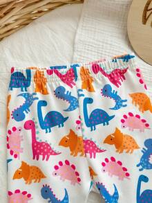 SHEIN 新生女婴休闲可爱卡通图案针织长袖睡衣套装 - 彩色 - 查看 9