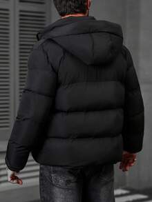 Manfinity CasualCool 男士纯色立领冬季夹克，男士冬季外套，纯色加绒保暖冬季外套，男士羽绒服，黑色男士夹克，男士外套，男士冬季服装，男士夹克和大衣 - 黑色 - 查看 2