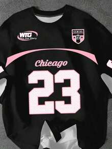 SHEIN EZwear Áo thun họa tiết Y2K tối giản, thoải mái, cổ tròn, tay ngắn, dáng rộng cho nữ, thoải mái cho mùa thu/đông - Nhiều màu - Xem 4