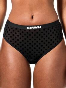 SUMWON WOMEN Polka Dot Mesh Briefs High Waisted Underwear With Branded Waistband - Black - View 1