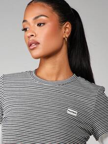 Missguided x Playboy 多层短款罗纹 T 恤条纹长袖多层上衣圆领休闲套头衫 - 彩色 - 查看 6