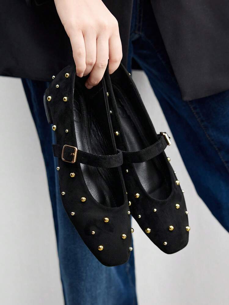 CUCCOO BIZCHIC Women's Square Toe Soft Sole Buckle -On Comfortable Flats Ballet Shoes Mary Jane Flat Shoes For Christmas - Black - View 5