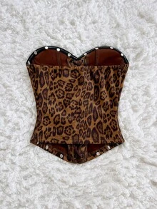 Soleia 女士休闲百搭吊带背心，露背系带设计，豹纹印花，适合海滩、婚礼、毕业典礼、圣帕特里克节、春假、复活节、音乐节等场合，打造波西米亚风、热带风情和优雅气质。 - 咖啡棕 - 查看 2