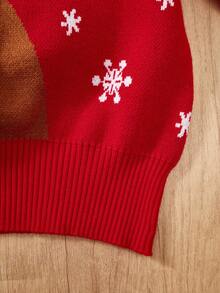 SHEIN Men's Red Base Christmas Reindeer Pattern Crew Neck Long Sleeve Sweater, For Winter - Red - View 11