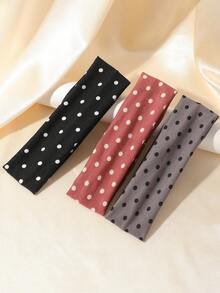 ROMWE Anime 3条复古多色波点甜美宽发带，百搭实用，适合日常通勤、约会、派对、运动等场合 - 女士发饰 - 彩色 - 查看 2