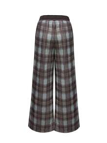 Resyla 女式蓝色和咖啡色格子印花抽绳腰休闲裤 - 彩色 - 查看 2