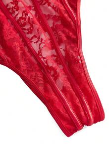 SpicyHot Bộ 3 món: Bộ đồ lót ren cỡ lớn có gọng + Găng tay - Đỏ - Xem 4