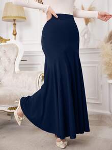 Modelyn Fitted High Waist Mermaid Flare Hem Women Skirt - Navy Blue - View 5