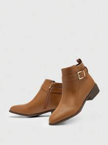 CUCCOO BIZCHIC Giày bốt ngắn đế dày chống trượt mũi tròn kiểu Âu Mỹ cổ điển mới cho nữ, Giày bốt Chelsea màu nâu, Giày bốt cổ ngắn - màu nâu - Xem 6