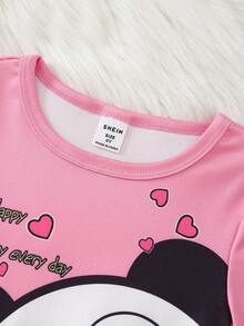 少女可爱甜甜圈印花粉色长袖和裤子睡衣套装 - 粉色 - 查看 7