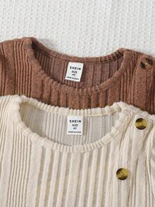 Emery Rose Kids Emery Rose Kids Bộ 2 váy liền thân mùa đông đơn giản họa tiết nút cài cổ tròn cho bé gái - Nhiều màu - Xem 4