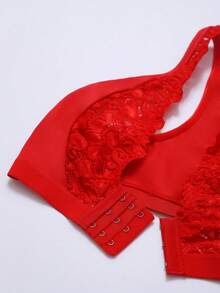 1 Stück Weihnachts-Spitzen-Patchwork Vorderverschluss Drahtloser BH Damen Wäsche BH