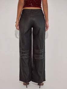 SHEIN BAE Quần ống đứng túi thời trang đường phố dành cho nữ - màu đen - Xem 2