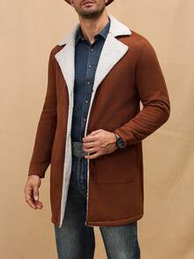 Manfinity Mode 男士秋冬撞色立领休闲针织大衣，外出朋友外套，适合送给朋友、老公、男朋友的礼物 - 棕色 - 查看 5