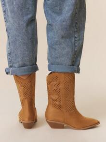 Styleloop Retro Western Style Chunky Heel Women Ankle Boots - Brown - View 4