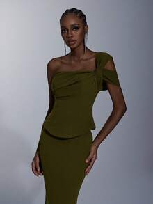 Elitara 优雅、浪漫、时尚、端庄、军绿色、弹力面料、收腰二合一、露肩、美人鱼下摆、拖尾、时尚、节日、度假、生日派对、婚礼活动、正式晚礼服（豪华版） - 軍綠色 - 查看 6