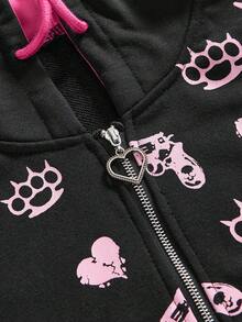 ROMWE J-Fashion 万圣节 Y2K Baddie 骷髅枪印花撞色修身女式运动衫 - 黑色 - 查看 3