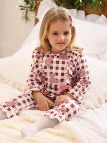SHEIN Set de 2 piezas Mono con volantes y estampado floral + Mono vestido con decoración de lazo lindo para bebé niña, conjunto combinado - Multicolor - Ver 8