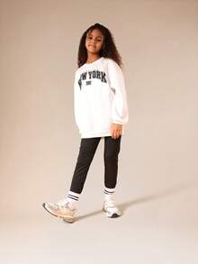 SUMWON Ensemble Sweat-shirt-shirt et leggings coordonné New York Manhattan pour préadolescentes, tenue de loisirs décontractée