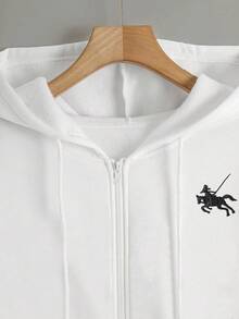 Resyla Women's Hooded Zip-Up Sweatshirt, Centaur Print Pattern, Casual Outerwear For Teachers, Back To School, Graduation, Daily Wear, Winter Jacket, Fashionable And Versatile, Women Hooded Long Sleeve Sweatshirt - White - View 3