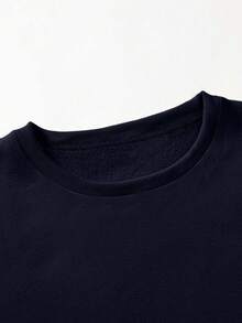 EURMUSE 100%Cotton Men Letter Patched Drop Shoulder Sweatshirt - Navy Blue - View 5