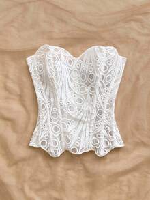 Soleia Plus Size Women White Textured Elegant Bandeau Top - White - View 5