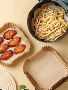 50/100 件，一次性空气炸锅内胆，适用于双空气炸锅，空气炸锅配件，防油，防水，烘焙用羊皮纸 | 矩形 | （8.6 英寸 - 棕色）