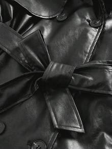 Ellevyn Women's Classic PU Leather Long Trench Coat With Faux Fur Collar, Autumn  Winter Clothes For Women   Fall Clothes For Women   Plush Autumn And Winter Cotton-Padded Jacket With Long Insulation - Black - View 10