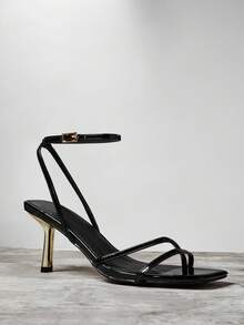 SHUZIA Fantastische Damen Schwarze Lack Quadratische Spitze Sexy Absatz Knöchel Schnallen Riemen Tanz Urlaub Party Frühling Sommer Sandale - Schwarz - Übersicht 5