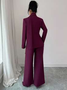 Siren Gaze 三件套时尚商务双排扣西装外套和裤子套装，女士西装裤套装，适合婚礼等正式场合，两件套女士裤装，圣诞红色女士浆果色三件套套装，休闲女装，适合通勤、复古和正式场合，例如商务休闲、工作和教学。 - 酒紅色 - 查看 4