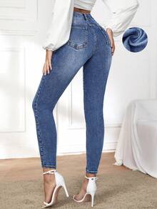 EMERY ROSE Thermal Lined Pockets Skinny Solid Color Casual Jeans