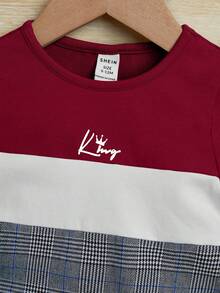 TaviRue 男婴夏季休闲拼色格子T恤和短裤套装 - 酒紅色 - 查看 4