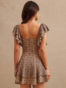 WESTFADE Summer Paisley Print Ruffle V Neck Tiered Fit And Flare Mini Cowgirl Dress - Brown - View 5