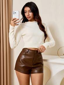 Lyxana 女式深 V 背绑带针织上衣 - 杏色 - 查看 3