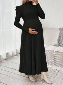 SHEIN Váy cổ lệch màu trơn thanh lịch cho tiệc bà bầu - màu đen - Xem 7