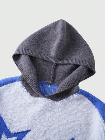 Street Life كنزة صوفية بقبعة بياقة مطلية بالجاكار بتصميم فضفاض وأكمام طويلة