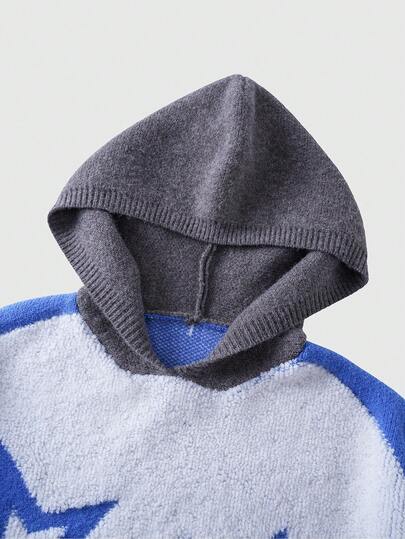 Street Life Men's Jacquard Knit Loose Fit Long Sleeve Sweater, Hooded Pullover