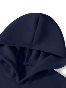 Manfinity Homme 宽松男士字母印花连帽衫和运动裤两件套设计师运动服男士休闲套装，适合冬季穿着，带保暖内衬 - 藏蓝色 - 查看 6