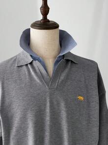 ESTAVOR Suéter de cuello polo de manga larga con ajuste holgado 2 en 1 para hombres, de moda y versátil, para invierno - Gris - Ver 5