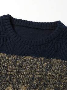 Manfinity Homme Suéter informal de hombre de talla grande con bloques de color y parches, otoño/invierno - Multicolor - Ver 3