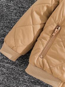 SHEIN Chaqueta casual de béisbol con cremallera y cuello de solapa de unicolor de manga larga para bebé niño, otoño/invierno