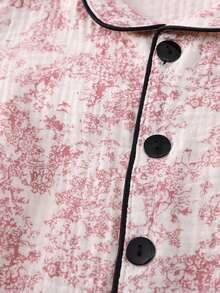 2pcs Baby Girls' Soft Cotton Butterfly & Bear Print Layered Tulle Trim Long Sleeve Top And Pants Pajama Set, Beige - Red - View 7