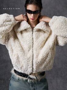 LYSMO Chaqueta de mujer de unicolor y suave, versátil y de moda, para otoño/invierno - Beis - Ver 3