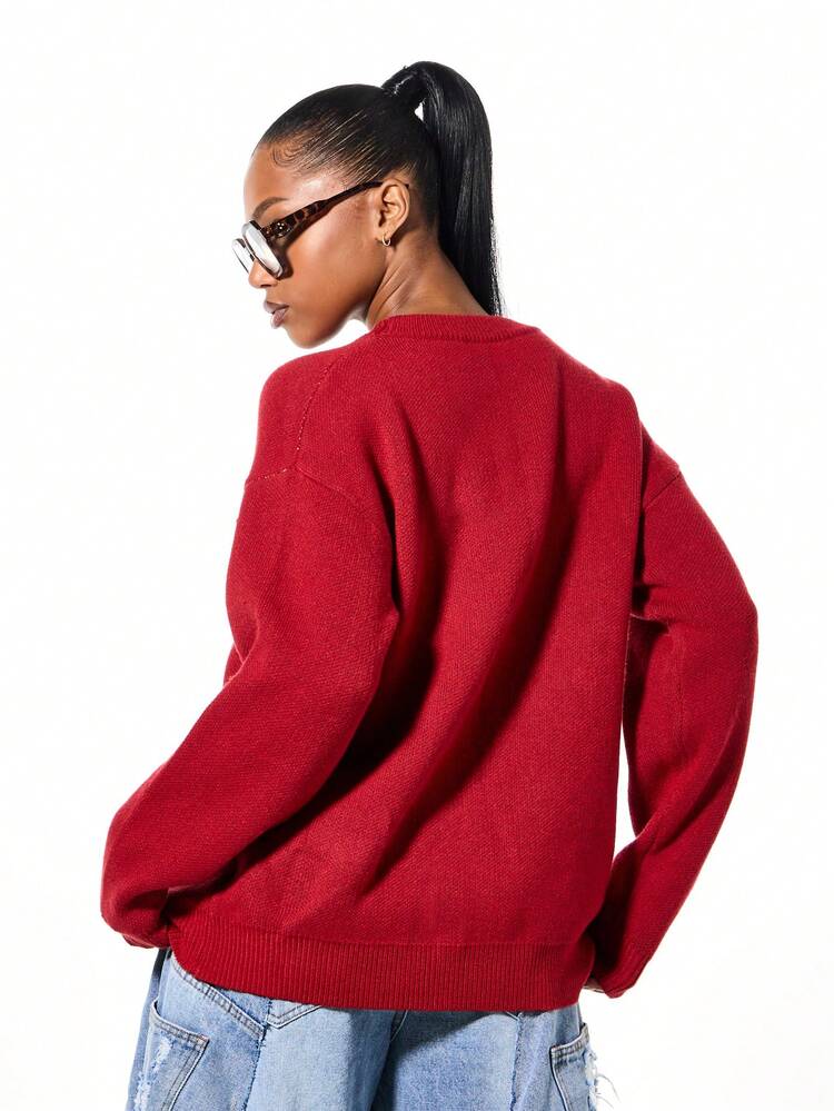 SUMWON WOMEN Oversized Knitted Crew Neck Sweater With Number Print