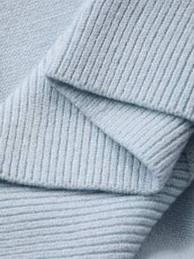 Dazy Plus Plus Size Women Solid Color Polo Collar Half-Placket Casual Pullover Sweater, Autumn/Winter - Blue - View 8