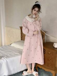 DAZY Teen Girl Floral Embroidery Ruffle Hem Loose Fit Casual Dress - Pink - View 2