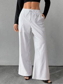 Chiquease Quần sọc đi làm thanh lịch dành cho nữ - trắng - Xem 7