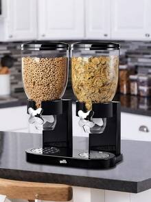 [Giải pháp lưu trữ nhà bếp] Hộp đựng ngũ cốc ăn sáng hai ngăn sáng tạo, hộp đựng yến mạch chống ẩm màu đen - màu đen - Xem 9