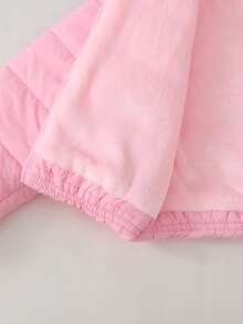 Tween Girls' Pink Short Padded Coat, Stand Collar Zipper Design, Minimalist Outerwear, Diamond Quilted Stitching Snug Fit Effect, Ribbed Cuffs And Hem, Thermal Lined, Fluffy Silhouette, Cute & Age-Reducing, Sweet & Practical Style, Suitable For Daily Outings, School, Children's Winter Clothing, Cardigan, Tween Girls' American Retro Chic Short Padded Coat - Pink - View 8