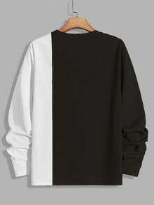 Manfinity VCAY 男士撞色拼布圆领长袖休闲T恤 - 彩色 - 查看 2